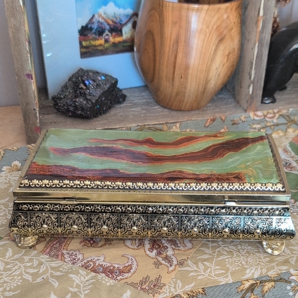 Vintage Green and Brown Decorative Box - Picture 3 of 12